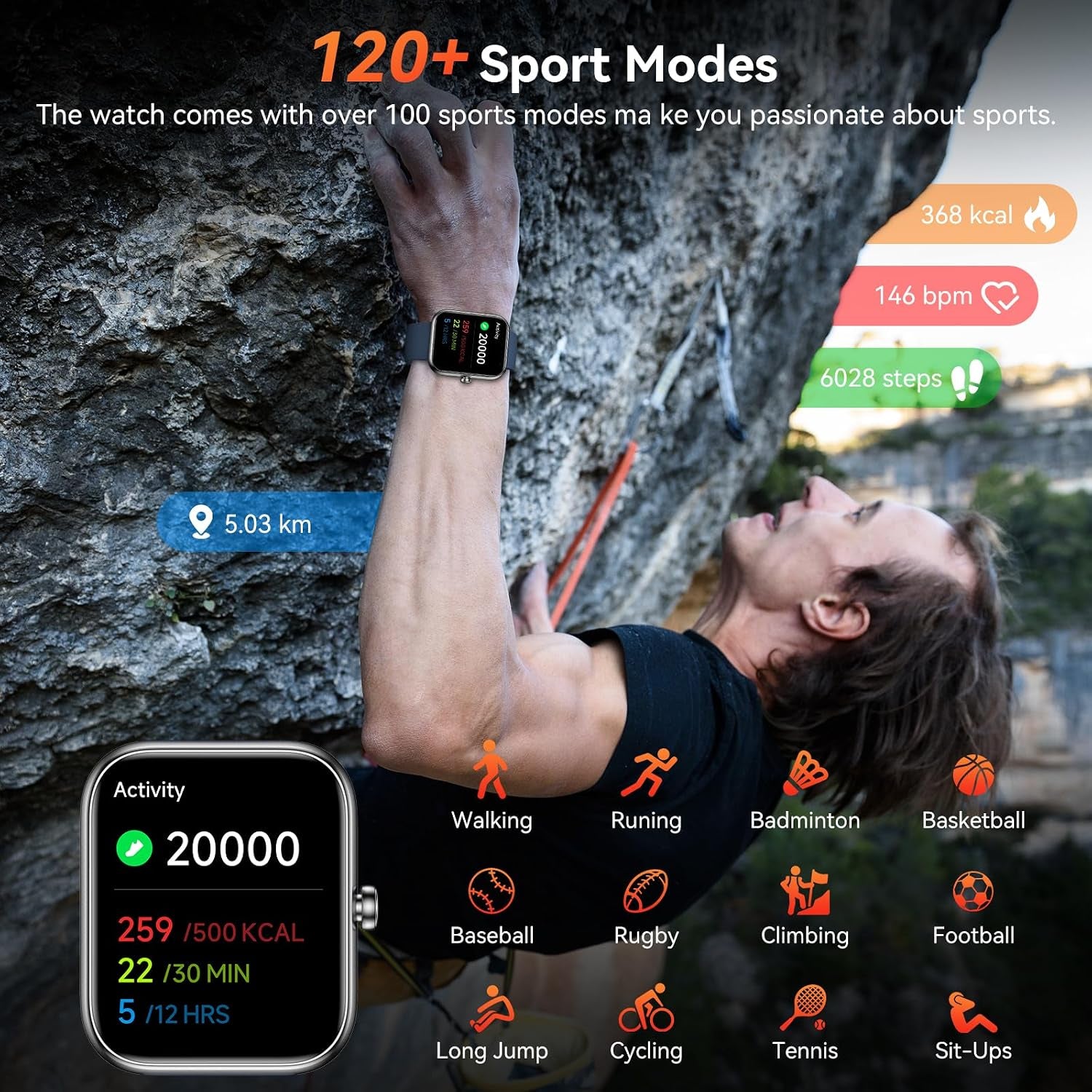 Smart Watch with Alexa Built-In, 1.83" HD Touchscreen Fitness Tracker, Bluetooth Notifications/Calls, IP68 Waterproof, 120+ Sport Modes, 24/7 Heart Rate & Sleep Monitor for Iphone Android Ios (Blue)