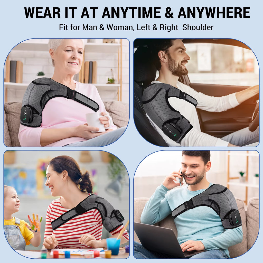 Electric Shoulder Massager 3 Levels Heating Vibration Massage Belt Shoulder Brace Wrap Pad Rechargeable