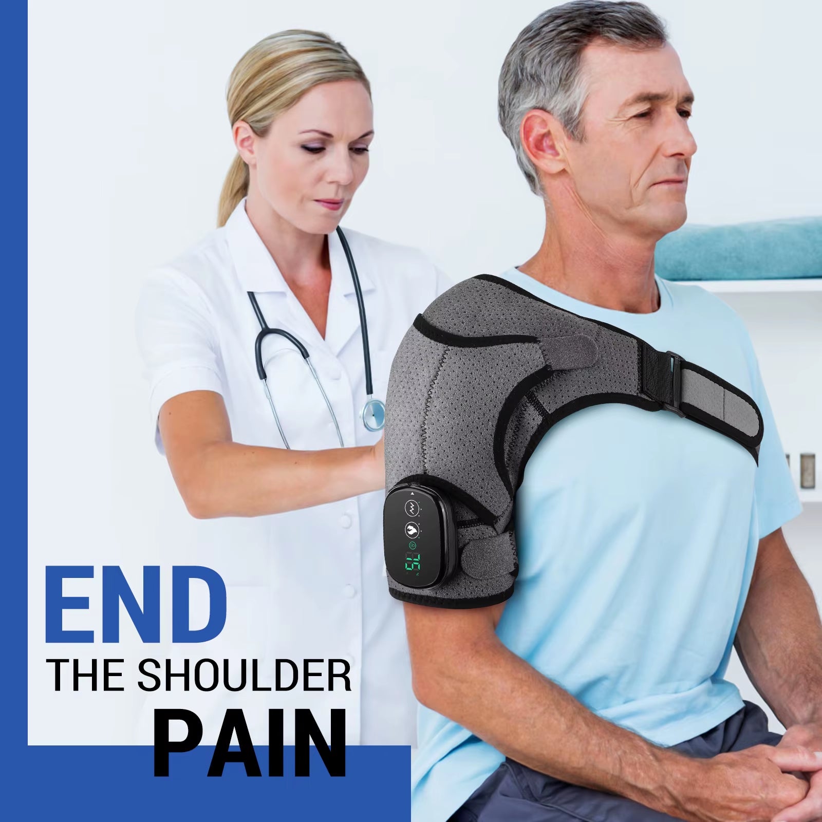 Electric Shoulder Massager 3 Levels Heating Vibration Massage Belt Shoulder Brace Wrap Pad Rechargeable