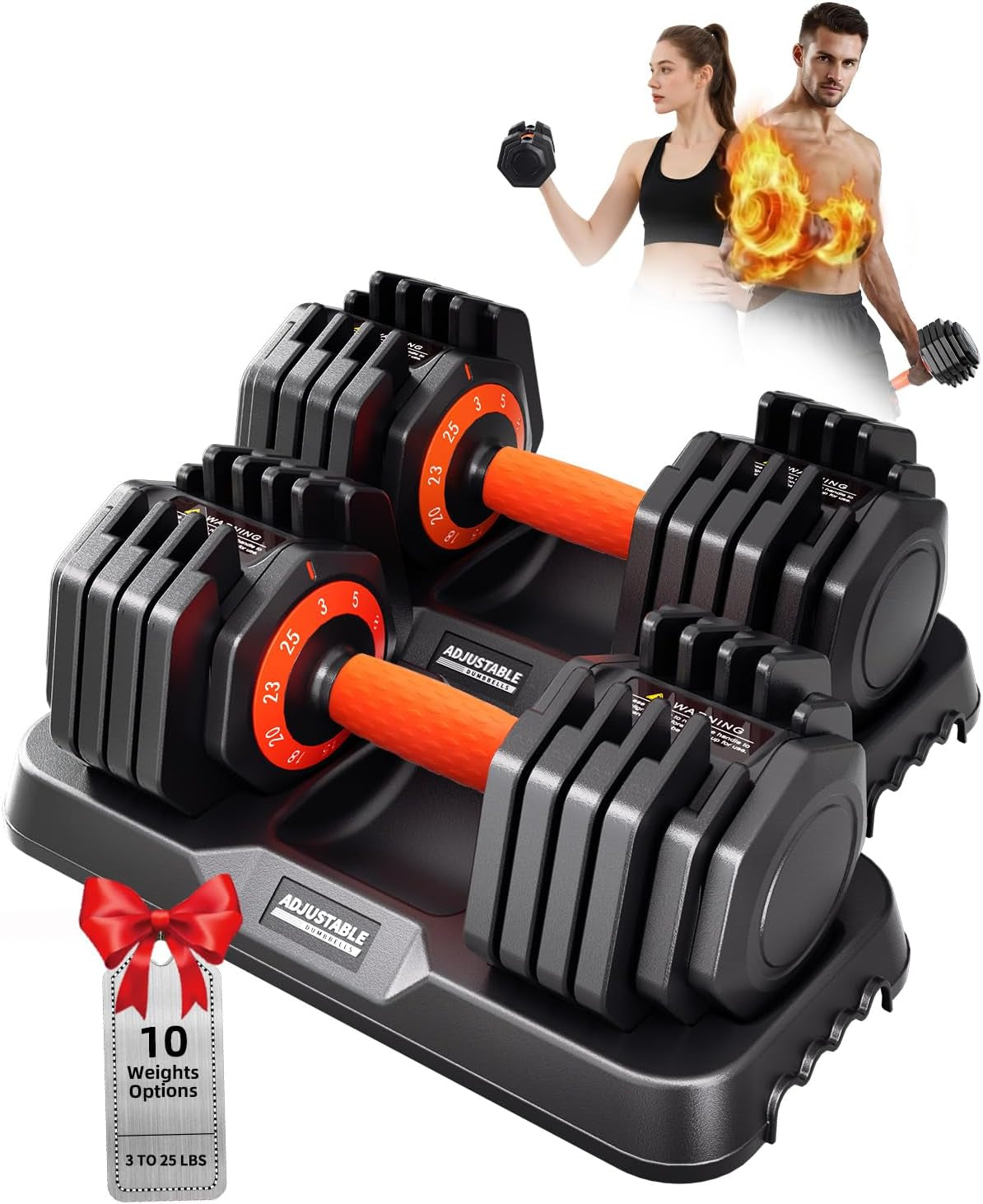 2026 Upgrade Adjustable Dumbbell Set 25Lb/50Lb, Small Increment in 3-6Lb, 1 Hand Quick-Dial, 10-In-1 Adjustable Dumbbells with Tray, Anti-Slip Grip for Home Gym HIIT Strength Training