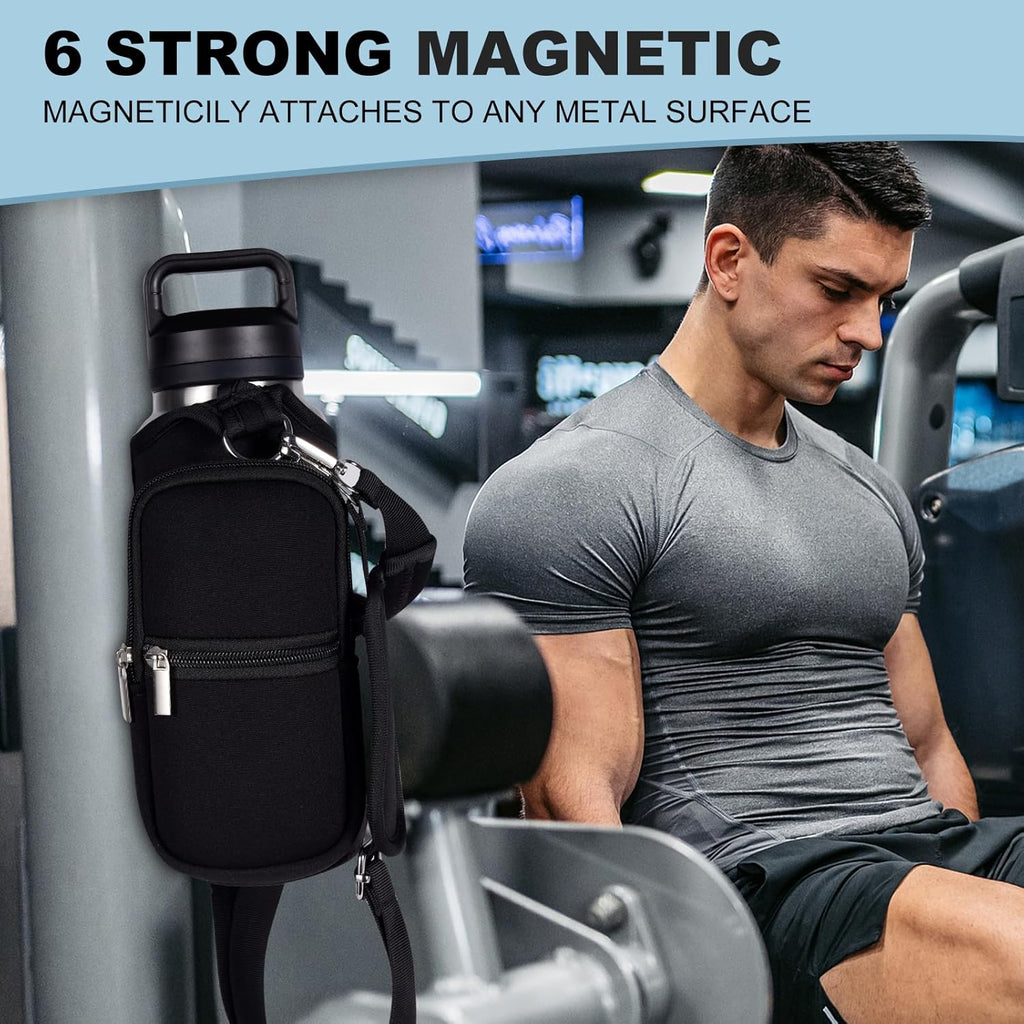 Magnetic Gym Bags for Men & Women with Adjustable Strap,Magnetic Bag Water Bottle Holder for Travel, Work,Sports,Water Bottle Sling Bag with Pocket (Black)