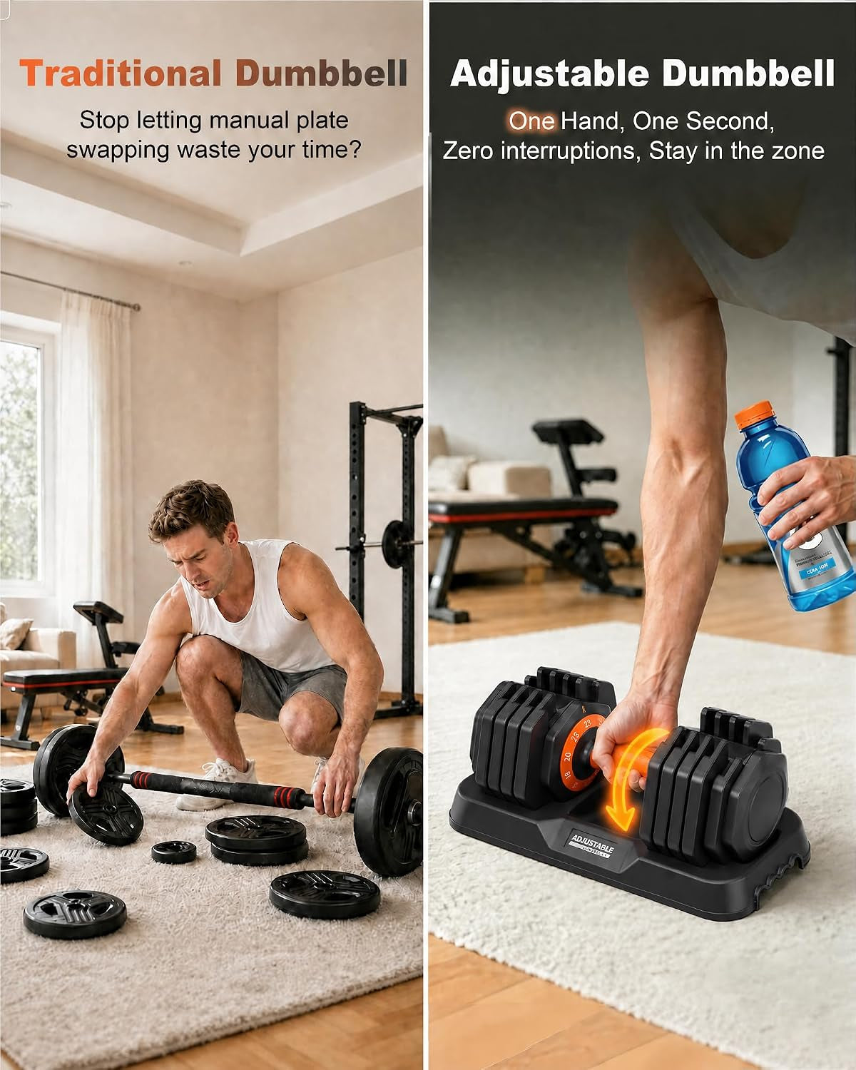 2026 Upgrade Adjustable Dumbbell Set 25Lb/50Lb, Small Increment in 3-6Lb, 1 Hand Quick-Dial, 10-In-1 Adjustable Dumbbells with Tray, Anti-Slip Grip for Home Gym HIIT Strength Training