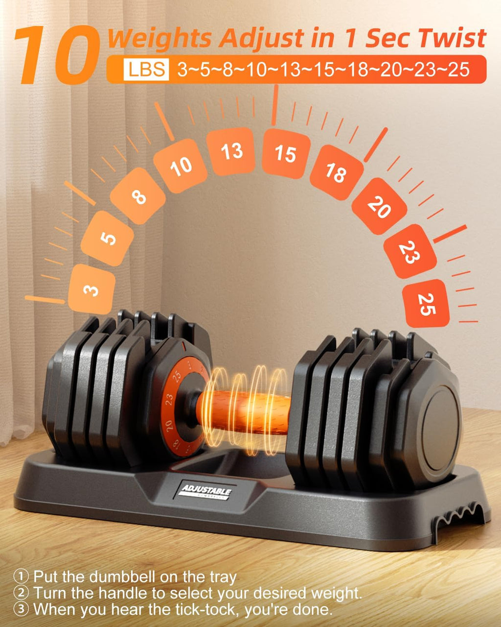 2026 Upgrade Adjustable Dumbbell Set 25Lb/50Lb, Small Increment in 3-6Lb, 1 Hand Quick-Dial, 10-In-1 Adjustable Dumbbells with Tray, Anti-Slip Grip for Home Gym HIIT Strength Training