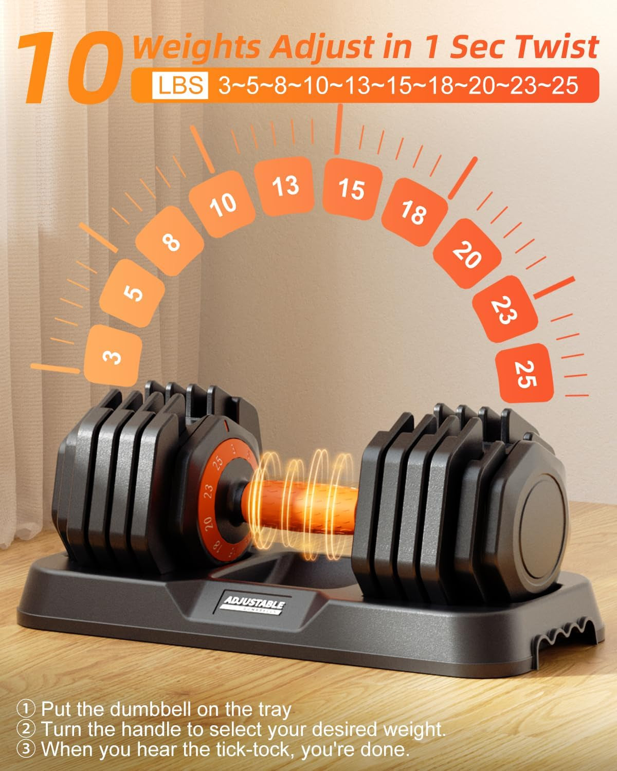 2026 Upgrade Adjustable Dumbbell Set 25Lb/50Lb, Small Increment in 3-6Lb, 1 Hand Quick-Dial, 10-In-1 Adjustable Dumbbells with Tray, Anti-Slip Grip for Home Gym HIIT Strength Training