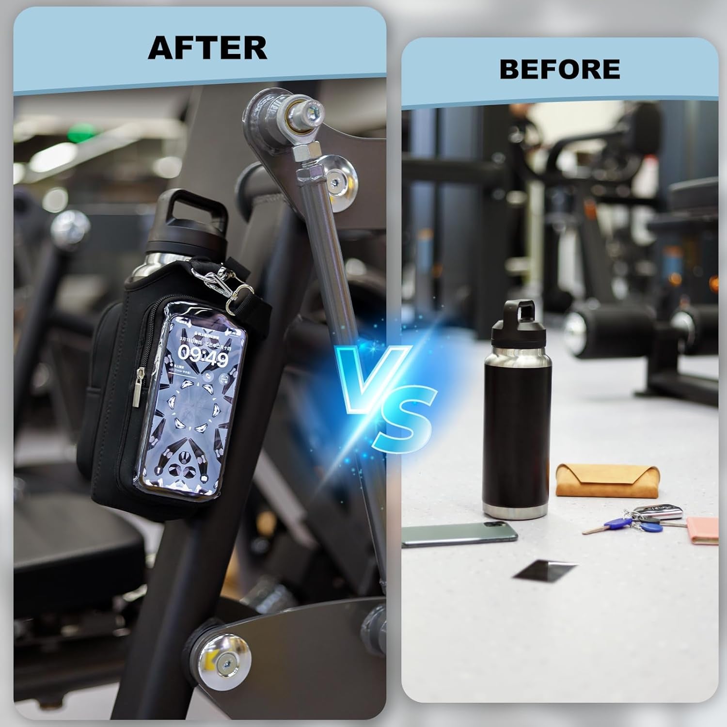 Magnetic Gym Bags for Men & Women with Adjustable Strap,Magnetic Bag Water Bottle Holder for Travel, Work,Sports,Water Bottle Sling Bag with Pocket (Black)